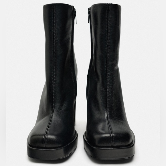 ZARA PLATFORM LEATHER HEELED ANKLE BOOTS - Picture 7 of 15